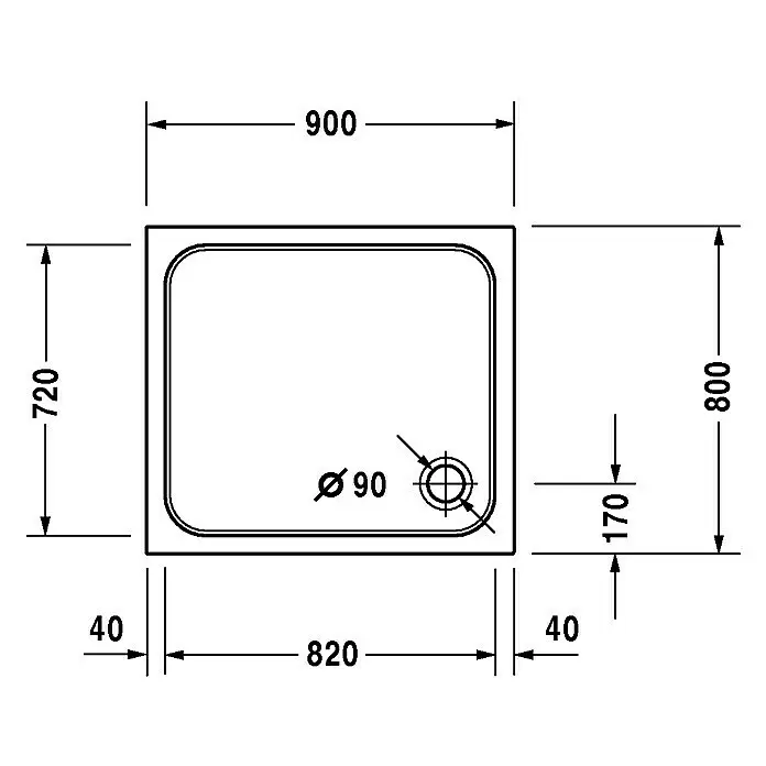 Duravit D-Code Duschwanne - L x B: 90 x 80 cm, Kunststoff, Weiß, Ohne Antirutsch-Oberfläche, Rechteckig - Detailaufnahme