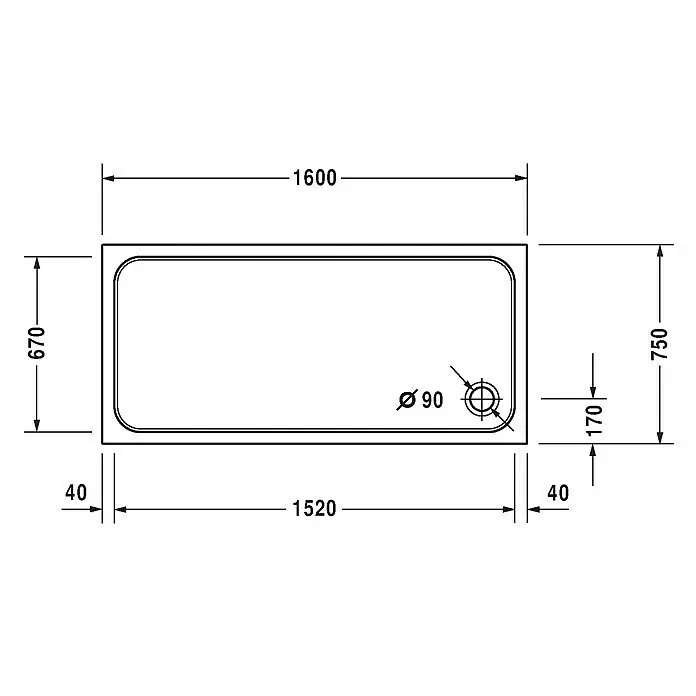 Duravit D-Code Duschwanne - L x B: 160 x 75 cm, Kunststoff, Weiß, Ohne Antirutsch-Oberfläche, Rechteckig - Detailaufnahme