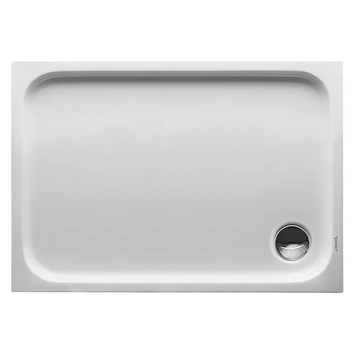 Duravit D-Code DuschwanneL x B: 100 x 70 cm, Kunststoff, Weiß, Ohne Antirutsch-Oberfläche, Rechteckig - Duschwanne von Duravit. Die Duschwanne ist weiß und hat einen runden Abfluss in der Ecke. Die Form der Wanne ist rechteckig mit abgerundeten Ecken.