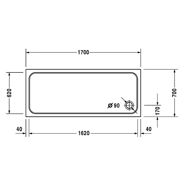 Duravit D-Code Duschwanne - L x B: 170 x 70 cm, Kunststoff, Weiß, Ohne Antirutsch-Oberfläche, Rechteckig - Detailaufnahme