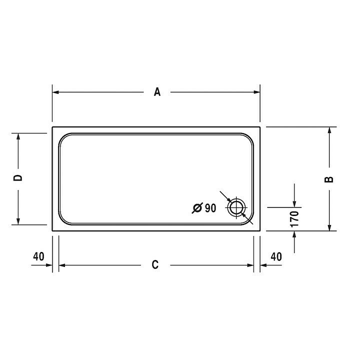 Duravit D-Code DuschwanneL x B: 110 x 75 cm, Kunststoff, Weiß, Ohne Antirutsch-Oberfläche, Rechteckig Detail Shot