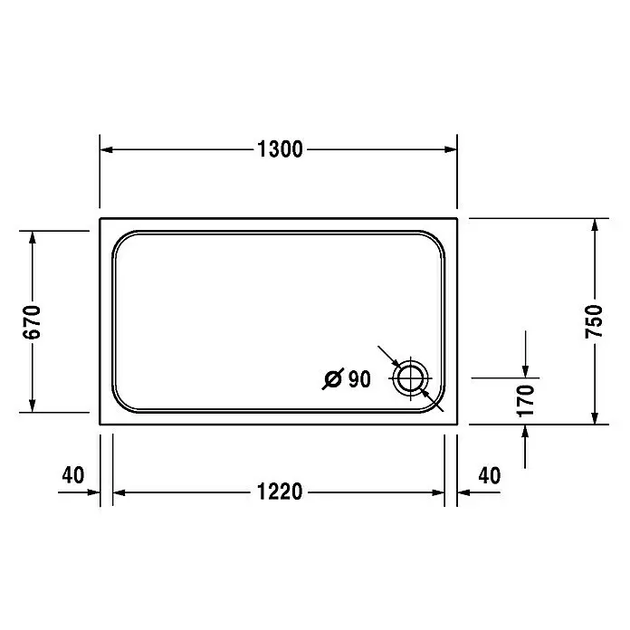 Duravit D-Code Duschwanne - L x B: 130 x 75 cm, Kunststoff, Weiß, Ohne Antirutsch-Oberfläche, Rechteckig - Detailaufnahme