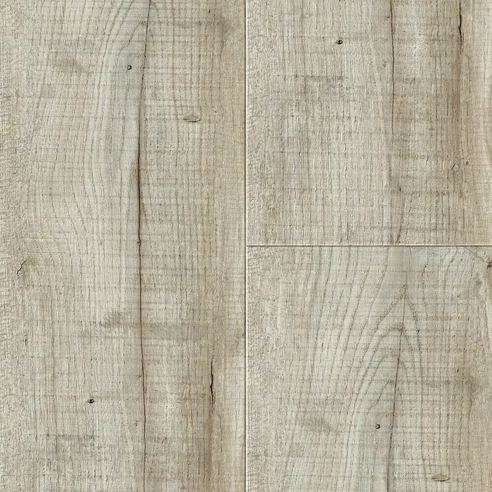 Living by Haro Designbodenmuster HydroStar XL Eiche Ferrara weiß200 x 235 x 8 mm, Landhausdiele - Nahaufnahme von hellen Holzpaneelen, die eine warme, natürliche Textur und Maserung zeigen. Ideal für Bodenbeläge oder Wandverkleidungen.