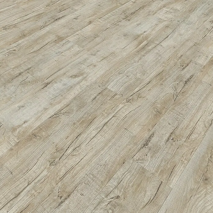 Living by Haro Designbodenmuster HydroStar XL Eiche Ferrara weiß200 x 235 x 8 mm, Landhausdiele - Beige Holzlaminat-Bodenbelag mit natürlicher Maserung für ein warmes und einladendes Ambiente in jedem Raum.