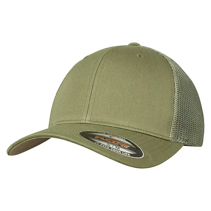 Flexfit Truckerkappe - Oliv, L/XL - Hier ist eine Flexfit Trucker Cap in Olivgrün, ideal für Freizeit und Outdoor-Aktivitäten.