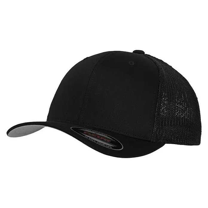 Flexfit Truckerkappe - Schwarz, L/XL - Schwarze Flexfit Trucker Cap mit atmungsaktivem Mesh-Einsatz für optimalen Komfort und einen lässigen Look. Perfekt für Sport und Freizeit.