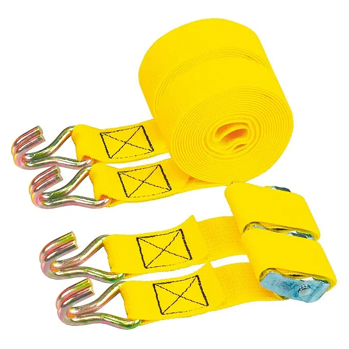 Ponsa Correa de amarre con trinquete - L x An: 4 m x 3,5 cm, Amarillo - Correas de amarre amarillas con ganchos y un rollo. Ideal para asegurar la carga durante el transporte y la mudanza.