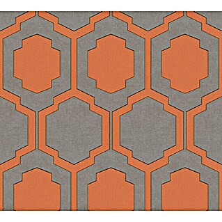 AS Creation Pop Style Vliestapete Kachel (Grau/Orange, Grafisch, 10,05 x 0,53 m)