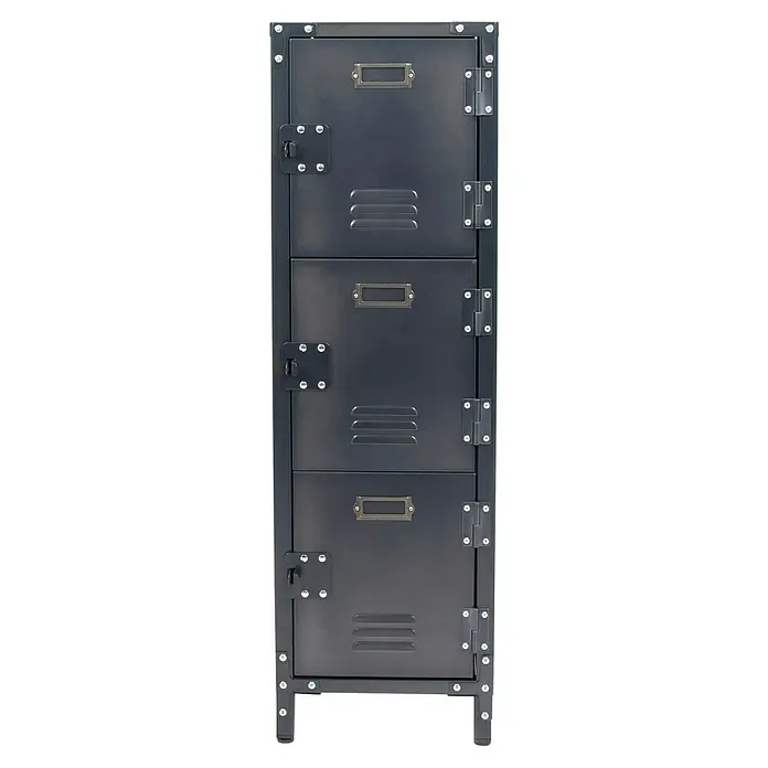 Metall-Mehrzweckschrank Vintage - L x B x H: 35 x 30,5 x 100 cm - Drei abschließbare Fächer mit Namensschildhalter und Lüftungsschlitzen. Ideal für Büro, Werkstatt oder Schule.