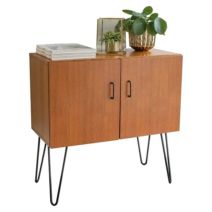 Wagner System Möbelfuß Hairpinlegs - Stahl, Höhe: 40 cm, Schwarz - Elegantes Sideboard aus Holz mit schwarzen Metallbeinen, geschmückt mit Pflanzen und Büchern, für stilvolle Akzente in Ihrem Zuhause.