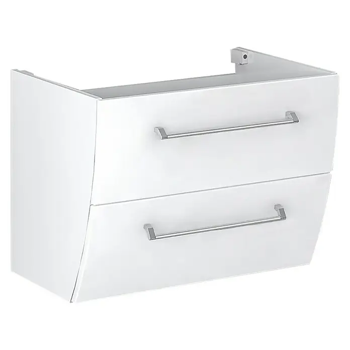 Camargue Orion Waschtischunterschrank - 70,5 x 51 x 52,5 cm, Weiß - Moderner weißer Badezimmerschrank mit zwei Schubladen und silbernen Griffen für ein stilvolles Badezimmerambiente.