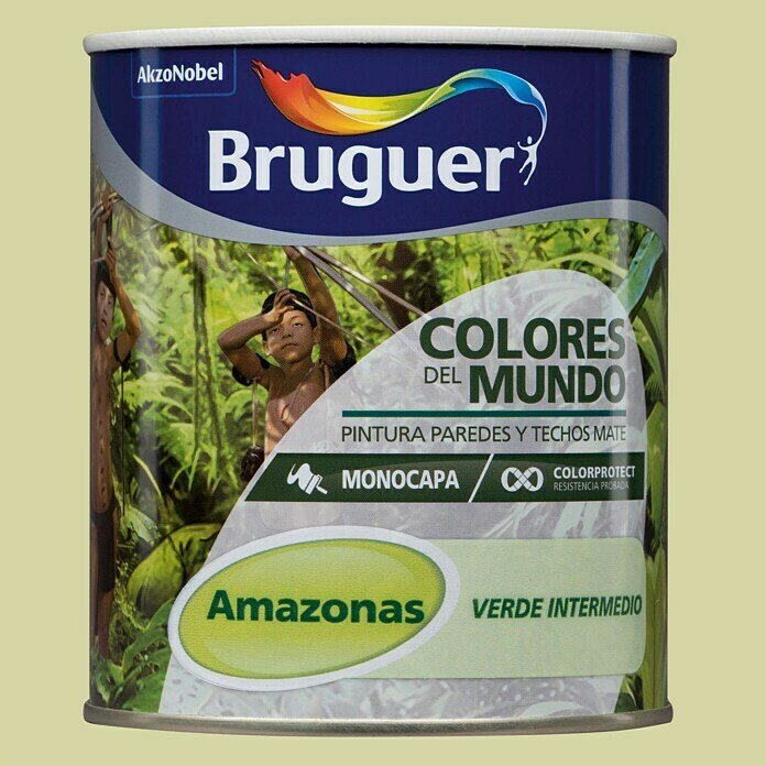 Bruguer Colores del Mundo Pintura para paredes Amazonas verde intermedio (750 ml, Mate)
