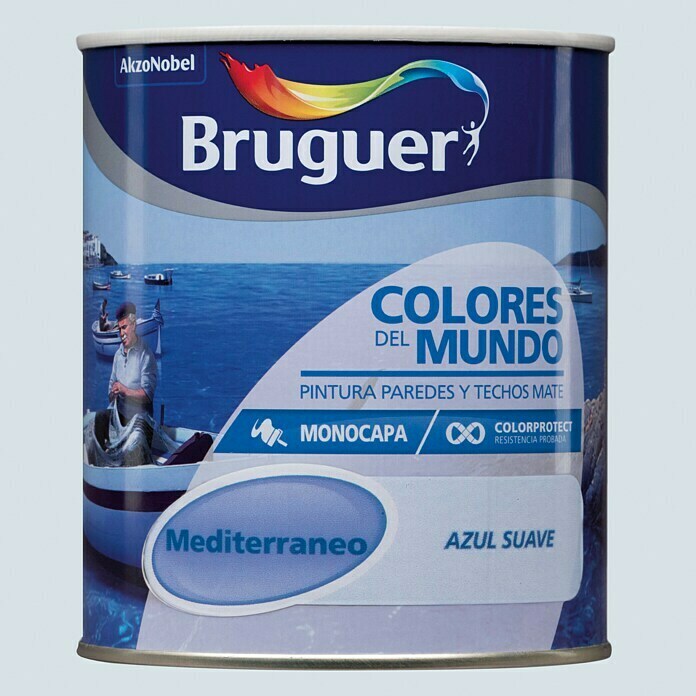 Bruguer Colores del Mundo Pintura para paredes Mediterráneo azul suave (750 ml, Mate)