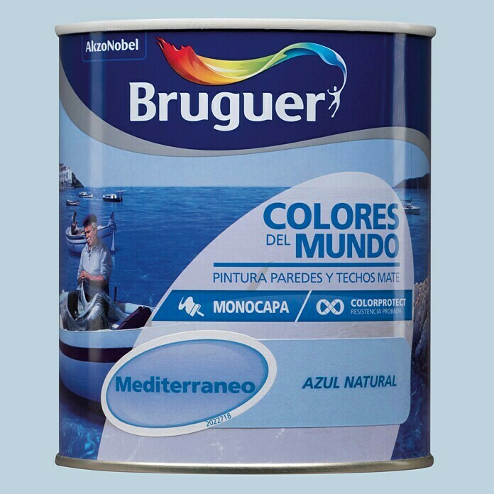 Bruguer Colores del Mundo Pintura para paredes Mediterráneo Azul Intermedio (750 ml, Mate)