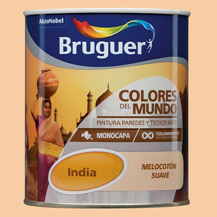 Bruguer Colores del Mundo Pintura para paredes India melocotón suave (750 ml, Mate)