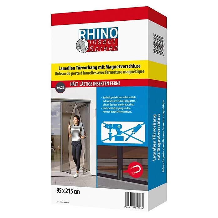 Windhager Rhino Insect Screen Mrežasta zavjesa protiv insekata (95 x 215 cm, Crna, Pričvršćivanje čičkom, Vrata za terasu)