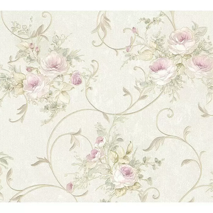 A.S. Création Romantico Vliestapete Blütenranke - Weiß/Rosé, Floral, 10,05 x 0,53 m - Detailaufnahme
