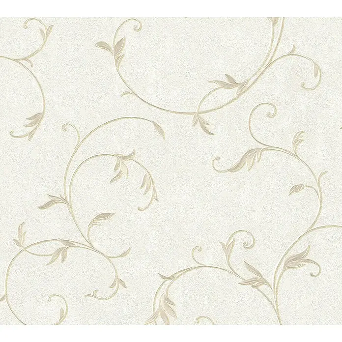 A.S. Création Romantico Vliestapete Ranke - Beige, Floral, 10,05 x 0,53 m - Elegante Tapete mit zarten floralen Mustern in sanften Beigetönen auf strukturiertem, hellem Hintergrund, ideal für stilvolle Wohnräume.