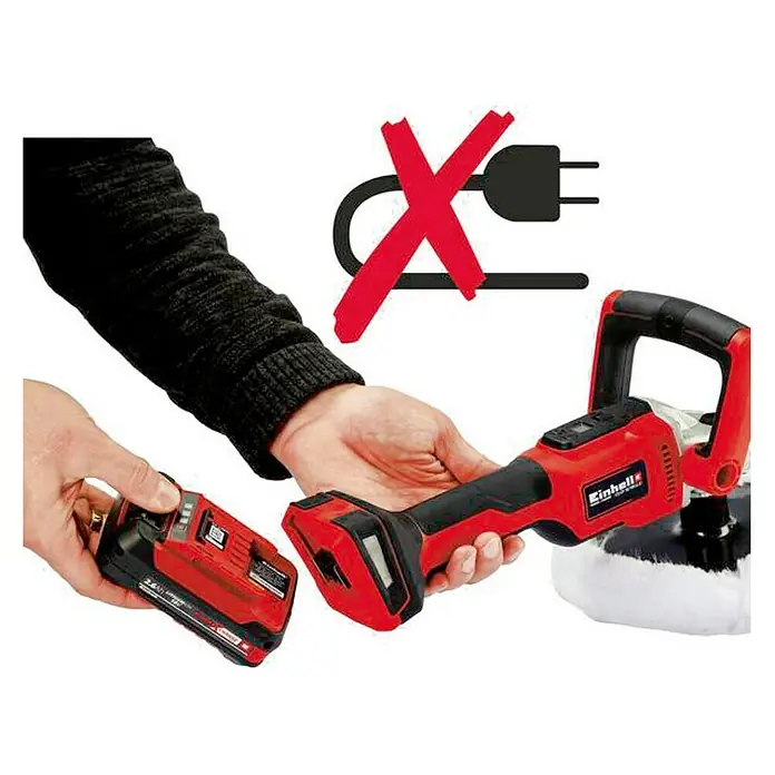 Einhell PXC 18V Pulidora de batería CE-PE 18/180 LI E Solo - 18V, Sin batería, Diámetro disco: 180 mm - Pulidora inalámbrica Einhell con cuerpo rojo para un uso flexible gracias a la batería.