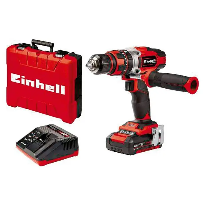 Einhell PXC 18V Taladro atornillador percutor de batería TE-CD 18/48 Li-i - 18 V, 2 baterías, 2 Ah, 48 Nm - Kit de taladro atornillador inalámbrico Einhell con maletín y cargador, ideal para bricolaje y uso profesional.
