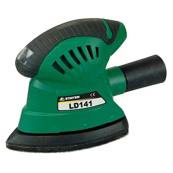 Stayer Lijadora multifunción eléctrica  LD141 - 180 W, Número de oscilaciones marcha en vacío: 13.000 r.p.m., Diámetro circuito oscilante: 2 mm - Lijadora orbital verde y negra, modelo STAYER LD141, con puerto de extracción de polvo.