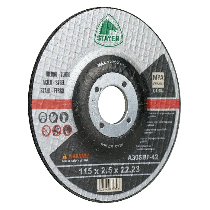 Stayer Disco de corte - Ø x Es: 115 x 6 mm, Orificio: 22,23 mm - Disco de corte STAYER A30SBF-42, 115 x 2,5 x 22,23 mm para hierro, acero. Apto para amoladoras de corte, velocidad máx. 13300 rpm.