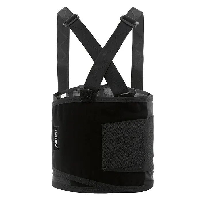 Turbo Faja lumbar Basic - Universal, Poliéster, Tirantes - Soporte lumbar negro TURBO® con correas ajustables, que proporciona un soporte y confort óptimos durante el levantamiento y las actividades laborales.
