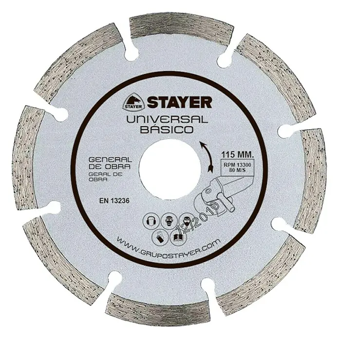 Stayer Disco de corte Universal Básico - Ø x Es: 115 x 2,2 mm, Orificio: 22,22 mm - Disco de corte STAYER Universal Básico, diámetro de 115 mm, ideal para trabajos generales de construcción, con altas RPM para corte eficiente.