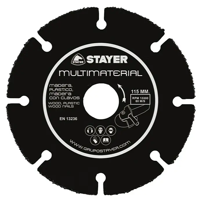 Stayer Disco de corte Widia Multimaterial - Ø x Es: 125 x 2 mm, Orificio: 22,22 mm - El disco de sierra multimaterial STAYER, de 115 mm de diámetro, es ideal para cortar madera, plástico y madera con clavos.