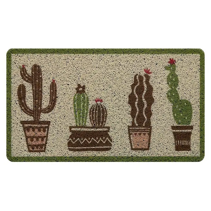 Estera atrapapolvo Rizzo Yuma - Multicolor, 70 x 40 cm - Alfombra con diseños de cactus y un borde verde. Ideal para una entrada colorida.