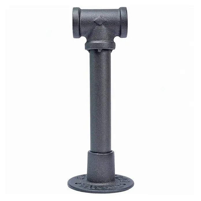 Barra metálica central Ferro System - L x An x Al: 20 x 8,1 x 8,1 cm, Plateado - Una pieza de tubería industrial gris con una T y una brida, ideal para proyectos de bricolaje versátiles.
