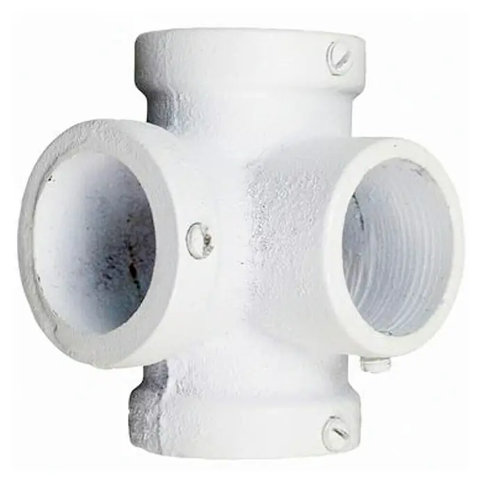 Elemento de unión de barra angular Ferro System - L x An x Al: 6,2 x 4,9 x 4,9 cm, Blanco - Primer plano de una conexión de tubería en forma de cruz blanca, utilizada en instalaciones de fontanería y eléctricas.