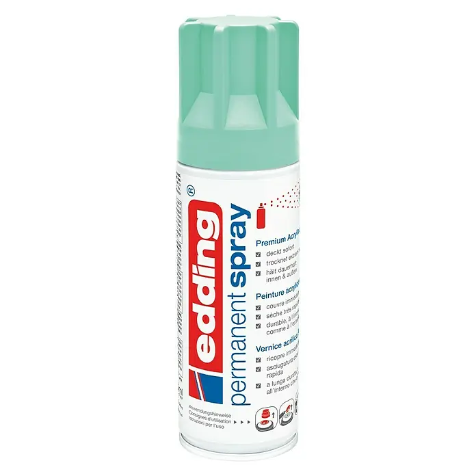 Edding Sprühlack Pastell - Neo Mint, Seidenmatt, 200 ml - Edding Permanent Spraydose in Mintgrün, ideal für dauerhafte Innen- und Außenanwendungen. Schnell trocknend und extrem deckend.
