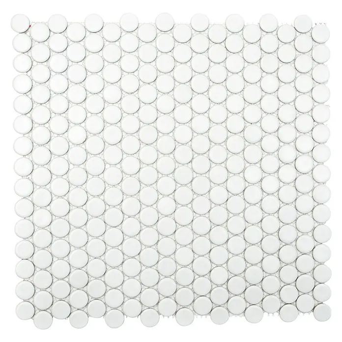 Mosaikfliese Knopf Uni 110N - 30,5 x 32 cm, Weiß, Matt - Weiße Penny-Rundfliesen für Badezimmer und Küchen. Diese klassischen Fliesen sind ideal für stilvolle Akzente.