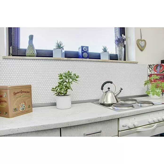 Mosaikfliese Knopf Uni 110N - 30,5 x 32 cm, Weiß, Matt - Stimmungsaufnahme