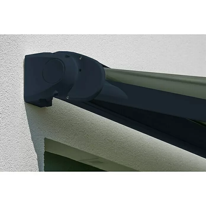 Deyo Limassol Vollkassettenmarkise - Grau, Farbe Gestell: Anthrazitgrau Feinstruktur, Breite: 3,5 m, Ausfall: 3 m - Detailaufnahme