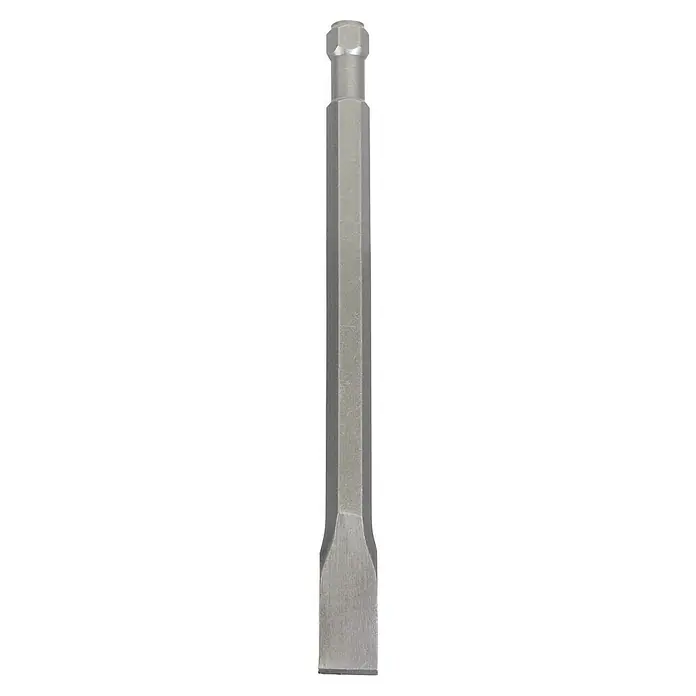 Scheppach Meißel-Set DLS 2000 - 3 -tlg. - Nahaufnahme eines Flachmeißels aus Metall, der für präzise Bearbeitung und das Abtragen von Material konzipiert wurde.