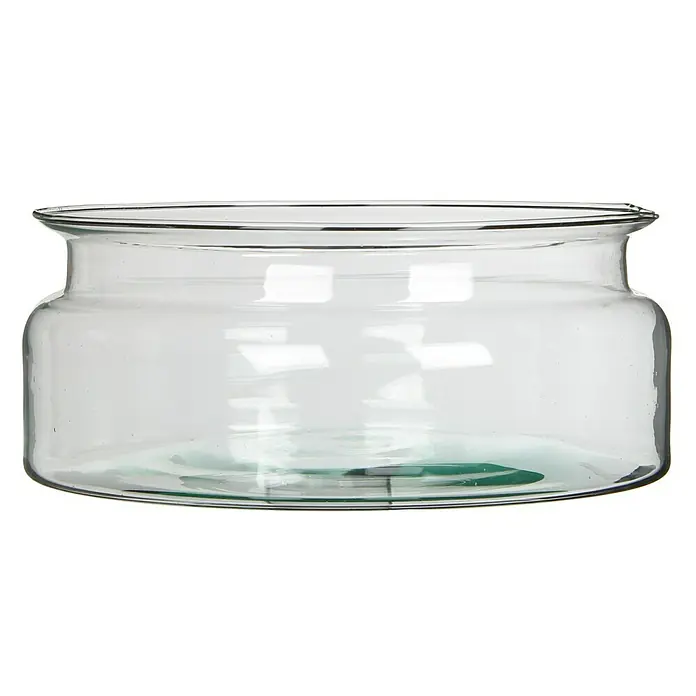 Jarrón Mathew - Ø x Al: 24 x 10 cm, Vidrio, Transparente - Primer plano de un jarrón de vidrio cilíndrico transparente con una amplia abertura y un fondo de vidrio ligeramente verdoso.