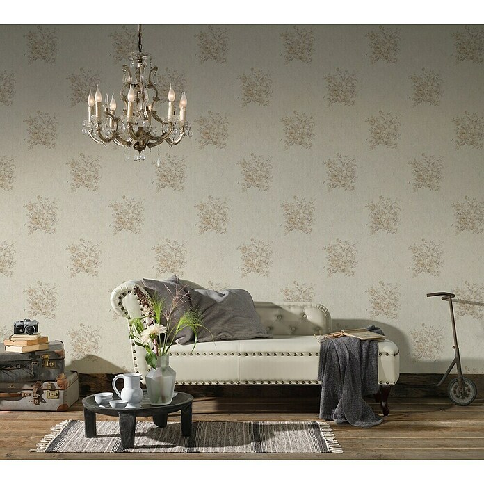 AS Creation Romantico Vliestapete (Creme, Floral, 10,05 x 0,53 m)