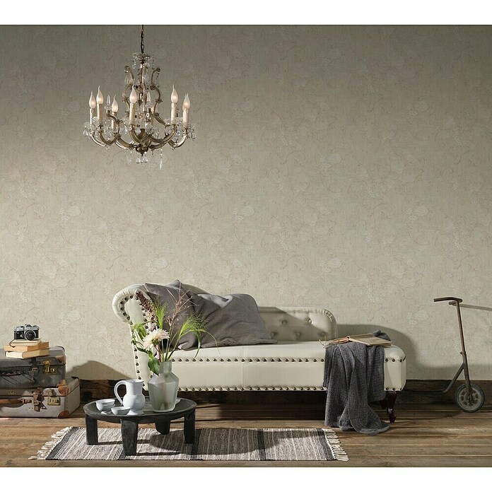 AS Creation Romantico Vliestapete (Silber, Floral, 10,05 x 0,53 m)