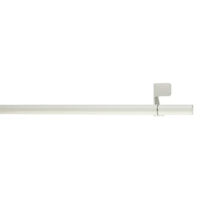 Expo Ambiente Klemmstange - Auszugslänge: 50 cm - 80 cm, Weiß, Ausziehbar, Metall - Nahaufnahme einer weißen Duschstange mit Halterung vor einem schwarzen Hintergrund.