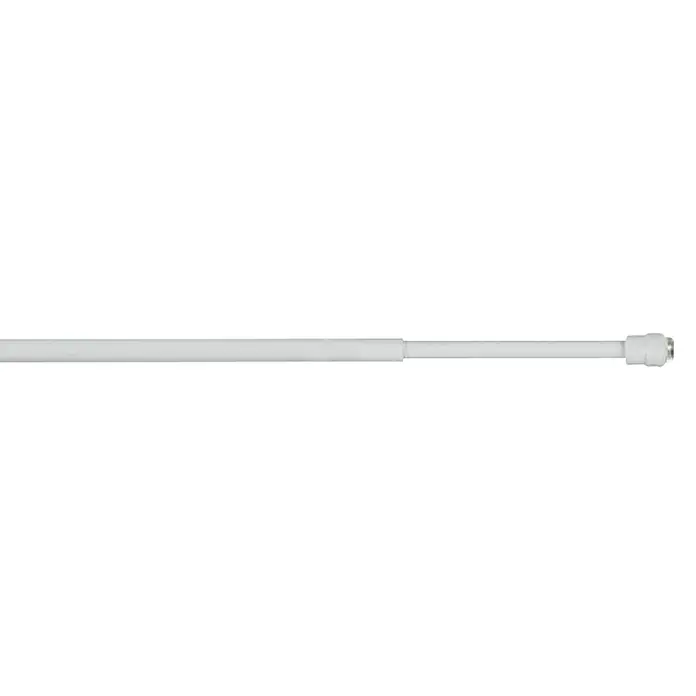 Expo Ambiente Klemmstange Press - Auszugslänge: 40 cm - 60 cm, Weiß, Gesamtstückzahl: 1 Stk., Metall - Eine Nahaufnahme einer weißen, ausziehbaren Duschstange mit einem verchromten Endstück vor einem schwarzen Hintergrund.