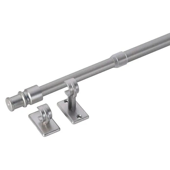 Expo Ambiente Cafehausstange Aura - Auszugslänge: 135 cm - 225 cm, Silber, 1 Stk. - Eine silberfarbene Gardinenstange mit Halterungen, die zur Installation an der Wand bereit sind.