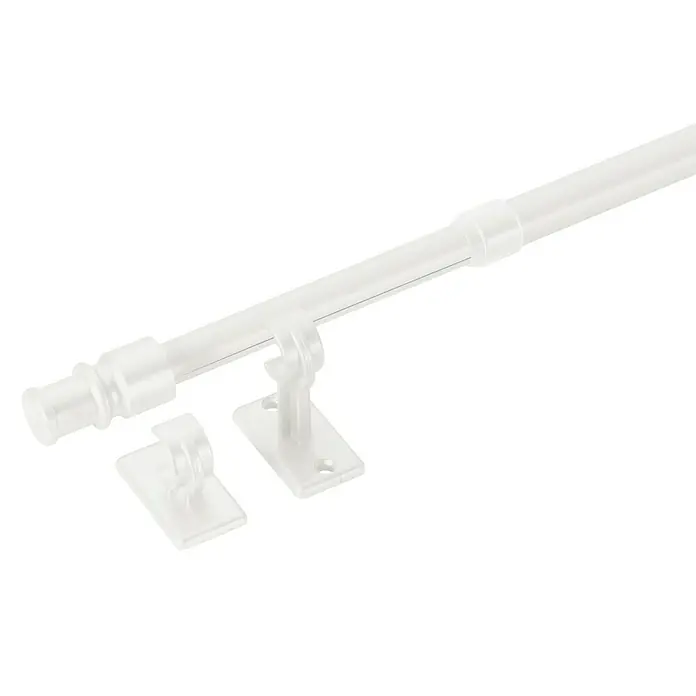 Expo Ambiente Cafehausstange Aura - Auszugslänge: 55 cm - 85 cm, Weiß, 1 Stk. - Bild einer ausziehbaren Duschvorhangstange mit Halterungen. Die Spannstange ist ausziehbar und leicht zu montieren.