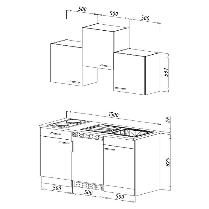 Respekta Singleküche KB150WWBMICGBreite: 150 cm, Mit Glaskeramikkochfeld, Betonoptik Unknown