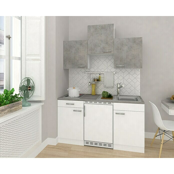 Respekta Cocina compacta Malia (Ancho: 180 cm, Blanco, Gris, Placa de cocina doble y frigorífico) | BAUHAUS