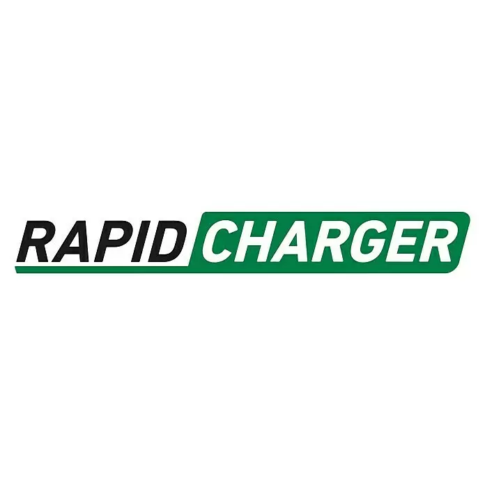 Skil PWRCore 20V Batería y cargador Energy Platform 3111 AA - 20 V, 1 batería, 4 Ah - Logotipo con 'RAPID' en texto negro y 'CHARGER' en texto blanco sobre un fondo verde inclinado.