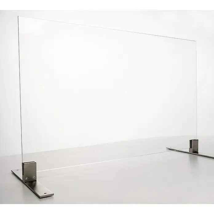 Room Plaza Hygieneschutzglas - 800 x 1.100 mm, Einscheibensicherheitsglas (ESG) - Klare Tischabtrennung mit Metallfüßen. Schützt vor Viren und Bakterien und sorgt für hygienische Arbeitsbedingungen im Büro.