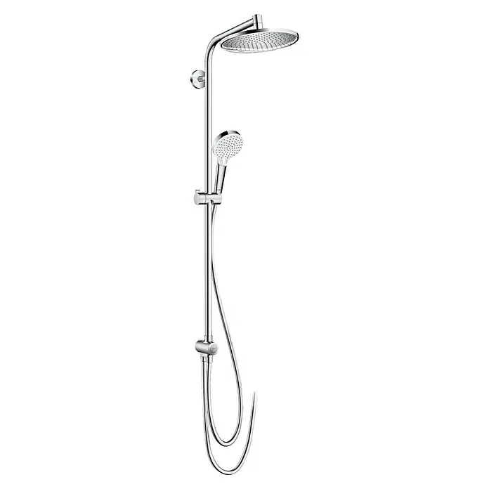 Hansgrohe Duschsystem Crometta S Showerpipe 240 - Lochabstand: 104,2 cm, Anzahl Strahlarten: 2 Stk., Chrom - Duschsäule mit Kopf- und Handbrause in Chrom. Das Duschsystem bietet ein luxuriöses Duscherlebnis mit verschiedenen Strahlarten.