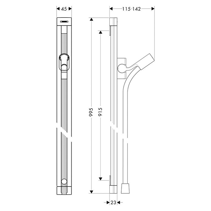 Hansgrohe Barra de ducha (Distancia entre orificios: 91,5 cm, Cromo, Brillante)